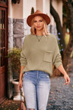 WOMEN LOOSE FIT KNITTED PULLOVER POCKET SWEATER