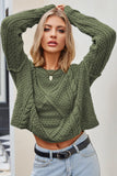 WOMEN CABLE KNITTED RIBBED ROUND NECK SWEAT TOP