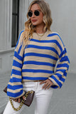WOMEN OVERSIZED LOOSE FIT STRIPE RIBBED SWEATER