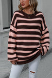 WOMEN OVERSIZED LOOSE FIT STRIPE RIBBED SWEATER