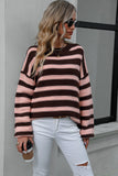 WOMEN OVERSIZED LOOSE FIT STRIPE RIBBED SWEATER