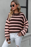 WOMEN OVERSIZED LOOSE FIT STRIPE RIBBED SWEATER