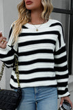 WOMEN OVERSIZED LOOSE FIT STRIPE RIBBED SWEATER