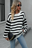 WOMEN OVERSIZED LOOSE FIT STRIPE RIBBED SWEATER