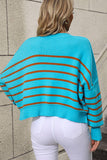 WOMEN STRIPE PATTERN RIBBED KNIT JUMPER TOP