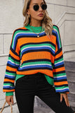WOMEN COLORED STRIPE LANTERN SLEEVE SWEATER