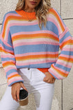 WOMEN COLORED STRIPE LANTERN SLEEVE SWEATER