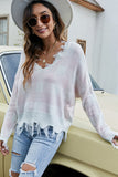 WOMEN PLAID PATTERN DISTRESSED CASUAL SWEATER