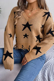 WOMEN STAR PRINTING DISTRESSED HEM KNIT SWEATER
