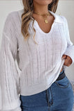 WOMEN LONG SLEEVE LOOSE FIT COLLARED KNIT SWEATER