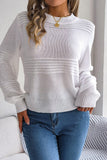 WOMEN RIBBED CREWNECK LOOSE FIT KNITTED SWEATER