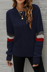 WOMEN COLOR STRIPE SLEEVE LOOSE KNIT JUPMER TOP