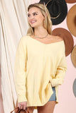 V NECK LOOSE FIT TUNIC LENGTH SOFT SWEATER TOP - Doublju