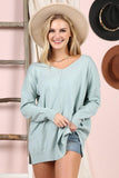 V NECK LOOSE FIT TUNIC LENGTH SOFT SWEATER TOP - Doublju