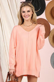 V NECK LOOSE FIT TUNIC LENGTH SOFT SWEATER TOP - Doublju