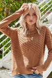 WOMEN EMBOSSING QUILTED LONG SLEEVE SWEATER