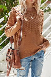 WOMEN EMBOSSING QUILTED LONG SLEEVE SWEATER