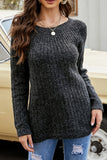 WOMEN CORDUROY RIBBED RONG SLEEVE KNIT SWEATER