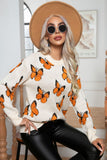 WOMEN BUTTERFLY JACQUARD LOOSE KNIT SWEATER