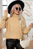 WOMEN TWIST HIGH NECK LOOSE KNIT SWEATER