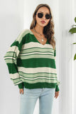 V NECK CASUAL STRIPE LONG SLEEVE SWEATER