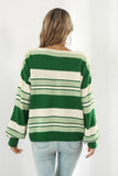 V NECK CASUAL STRIPE LONG SLEEVE SWEATER