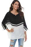 LOOSE FIT BATWING SLEEVE COLOR BLOCK KNIT SWEATER - Doublju
