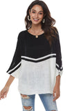 LOOSE FIT BATWING SLEEVE COLOR BLOCK KNIT SWEATER - Doublju