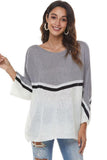 LOOSE FIT BATWING SLEEVE COLOR BLOCK KNIT SWEATER - Doublju