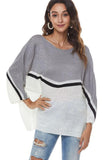 LOOSE FIT BATWING SLEEVE COLOR BLOCK KNIT SWEATER - Doublju
