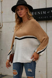 LOOSE FIT BATWING SLEEVE COLOR BLOCK KNIT SWEATER - Doublju