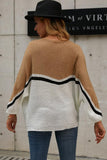 LOOSE FIT BATWING SLEEVE COLOR BLOCK KNIT SWEATER - Doublju