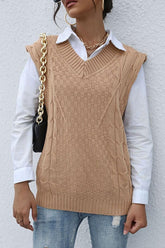 PATTERNED KNIT SLEEVELESS COZY SOLID CARDIGAN - Doublju