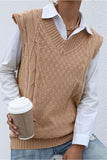 PATTERNED KNIT SLEEVELESS COZY SOLID CARDIGAN - Doublju