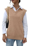 PATTERNED KNIT SLEEVELESS COZY SOLID CARDIGAN - Doublju