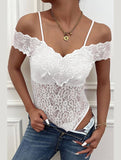 OFF SHOULDER STRAP FULL LACE BODYSUIT - Doublju