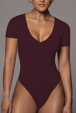 WOMEN SHORT SLEEVE DEEP U NECK BODYSUIT