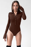 WOMEN LONG SLEEVE LAPEL BUTTON UP NECK BODYSUIT