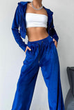 WOMEN VELVET DRAWSTRING PANTS AND CROP JACKET SET