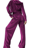 WOMEN VELVET DRAWSTRING PANTS AND CROP JACKET SET