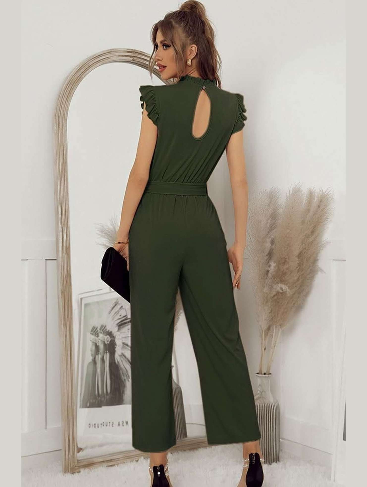 SOLID COLOR FLYING SLEEVE JUMPSUIT - Doublju