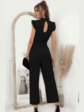 SOLID COLOR FLYING SLEEVE JUMPSUIT - Doublju