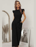 SOLID COLOR FLYING SLEEVE JUMPSUIT - Doublju