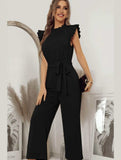 SOLID COLOR FLYING SLEEVE JUMPSUIT - Doublju