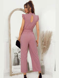 SOLID COLOR FLYING SLEEVE JUMPSUIT - Doublju