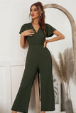 V NECK SHORT SLEEVE JUMPSUIT - Doublju