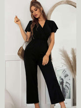 V NECK SHORT SLEEVE JUMPSUIT - Doublju