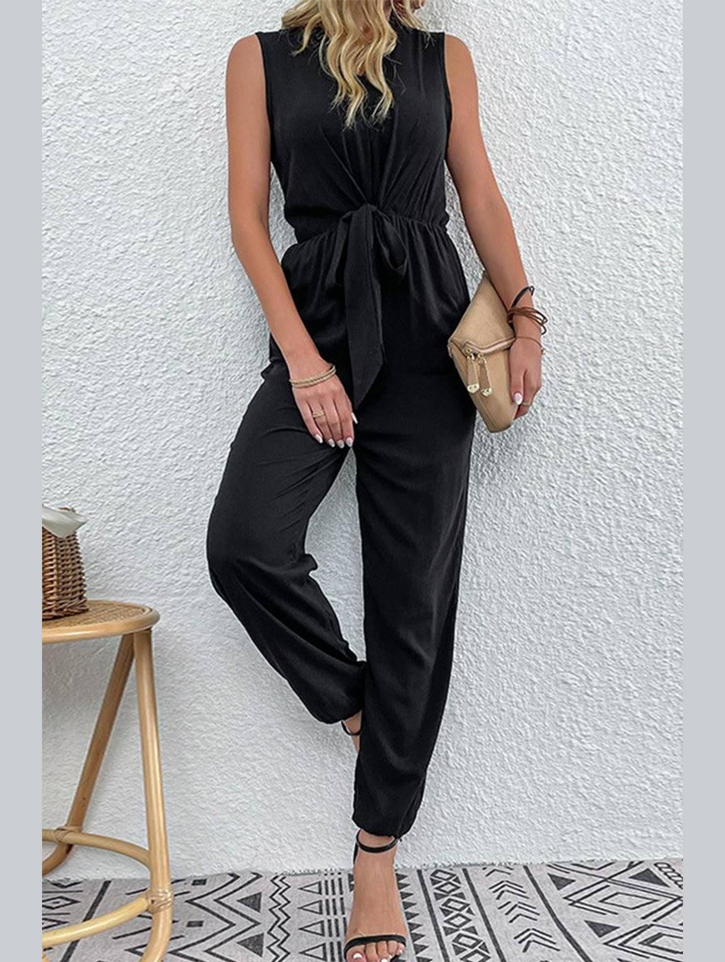 SLEEVELESS V NECK SLIM JUMPSUIT - Doublju
