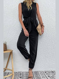 SLEEVELESS V NECK SLIM JUMPSUIT - Doublju