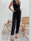 SLEEVELESS V NECK SLIM JUMPSUIT - Doublju